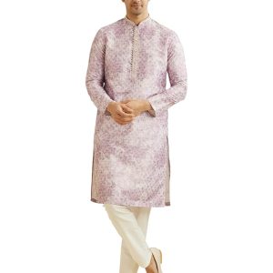 Men's Silk Metallic Print Kurta Pyjama Set