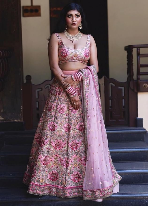 Women's Silk Semi Stitched Lehenga Choli With Dupatta - Image 4