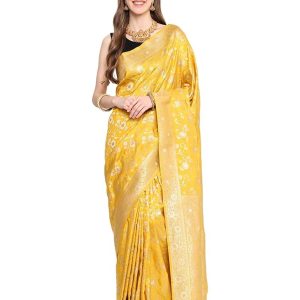 Banarasi Luxurious Bright yellow flower design Saree