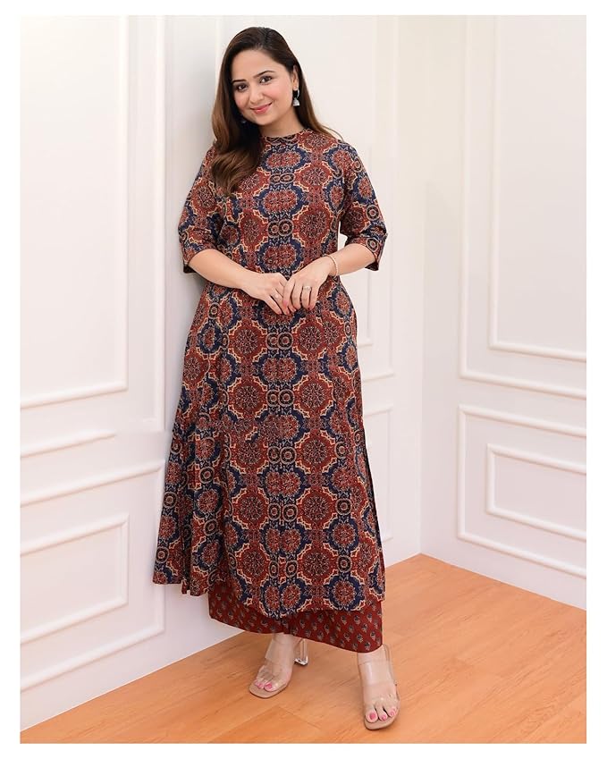 Women’s Cotton Blend Straight Kurta with Palazzo - Image 2