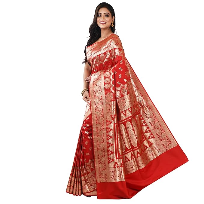 Pure Katan Silk Minakari Banarasi Wedding Saree with Blouse Piece - Image 3
