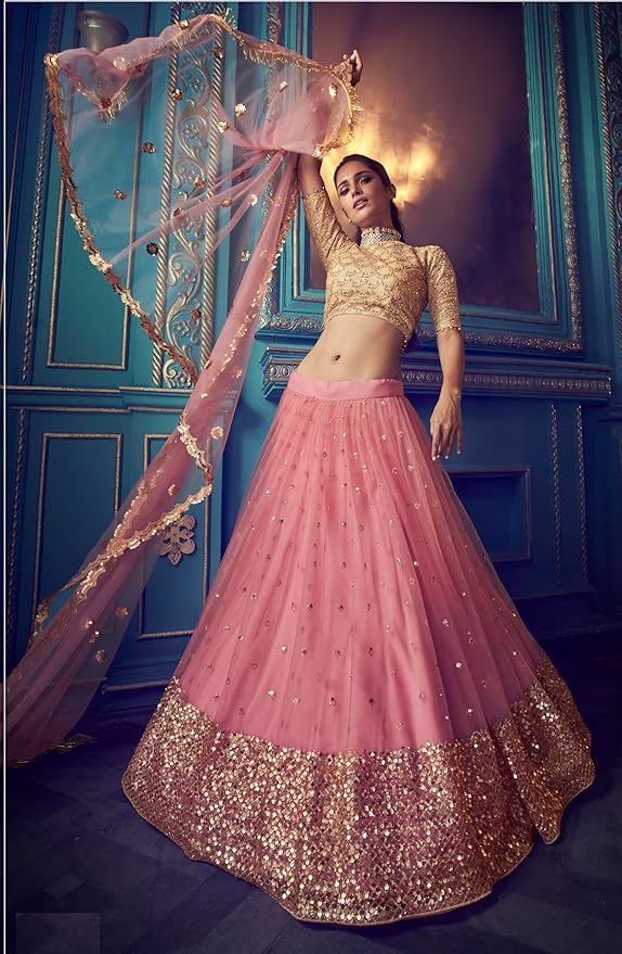 Women's Net Semi Stitched Lehenga Choli with Dupatta