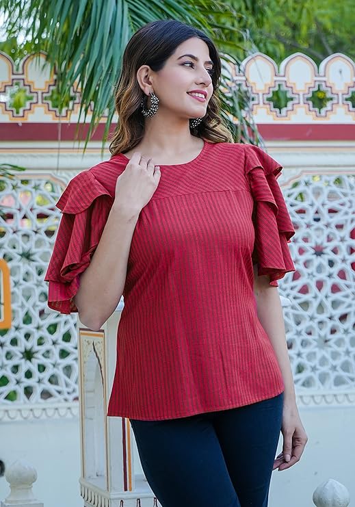 Stripe Printed Straight Regular Fit Top For Women - Image 3