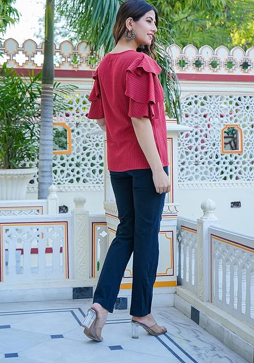 Stripe Printed Straight Regular Fit Top For Women - Image 5