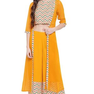 Women’s Yellow Zig Zag Crop Top with Palazzo and Jacket