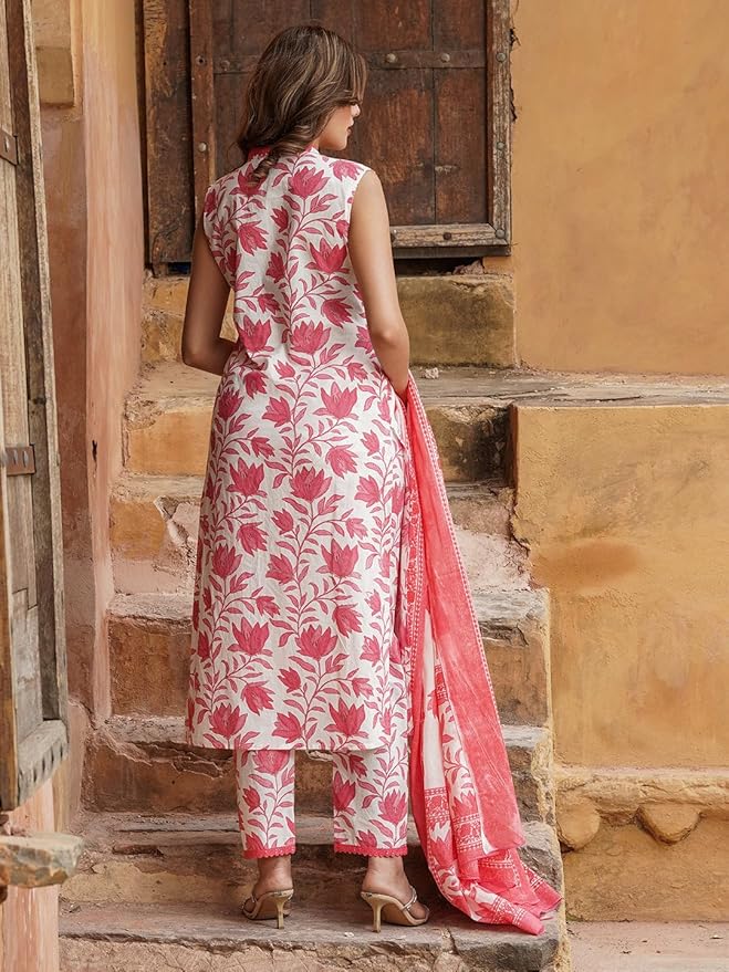 Women’s Blend Printed Straight Kurta with Pant & Dupatta - Image 2