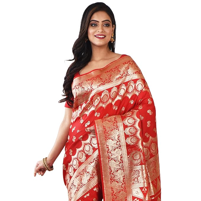 Pure Katan Silk Minakari Banarasi Wedding Saree with Blouse Piece - Image 4