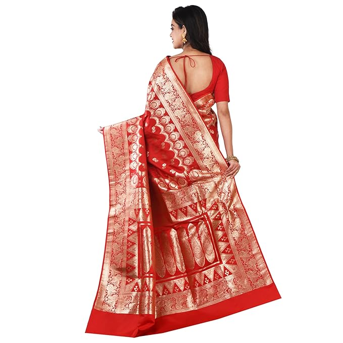 Pure Katan Silk Minakari Banarasi Wedding Saree with Blouse Piece - Image 5