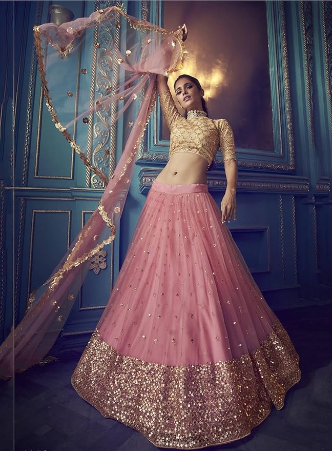 Women's Net Semi Stitched Lehenga Choli with Dupatta - Image 5
